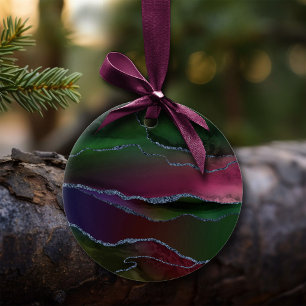 Vibrant Agate   Rich Pink en Green Jewel Tone Keramisch Ornament