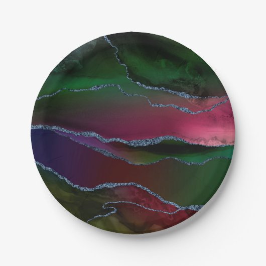 Vibrant Agate | Rich Pink en Green Jewel Tone Papieren Bordje (Voorkant)