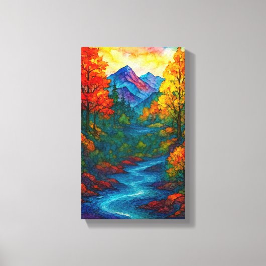 Vibrant Alcohol Ink Mountain river and trees  Canvas Afdruk (Voorkant)