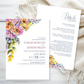 Vibrant All in One Pink and Orange Floral Wedding Kaart