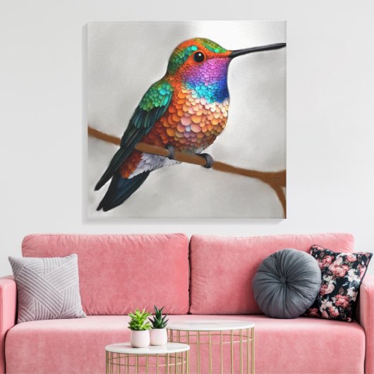 Vibrant Allen’s Hummingbird Painting Canvas Afdruk (Insitu (Woonkamer))