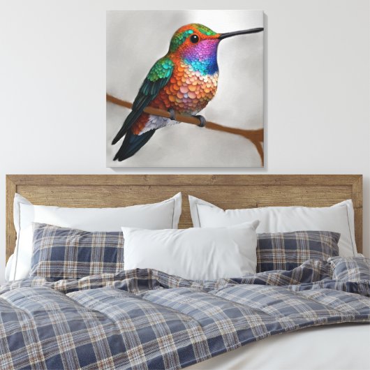 Vibrant Allen’s Hummingbird Painting Canvas Afdruk (Insitu (Slaapkamer))