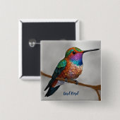 Vibrant Allen’s Hummingbird Painting Vierkante Button 5,1 Cm (Voorkant /achterkant)