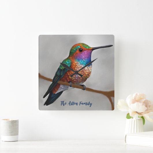 Vibrant Allen’s Hummingbird Painting Vierkante Klok (Huis)