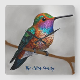 Vibrant Allen’s Hummingbird Painting Vierkante Klok