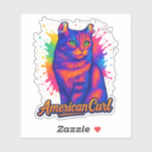 Vibrant American Curl Cat Pop Art Illustration Sticker (Vel)