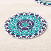 Vibrant Aqua and Plum Mandala Pattern Ronde Kartonnen Onderzetter (Gebogen)