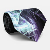 Vibrant Aqua Blue Green Flame Art Black Tie Stropdas (Opgerold)