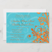 Vibrant Aqua en Oranje Floral Wedding Invitation Kaart (Voorkant)