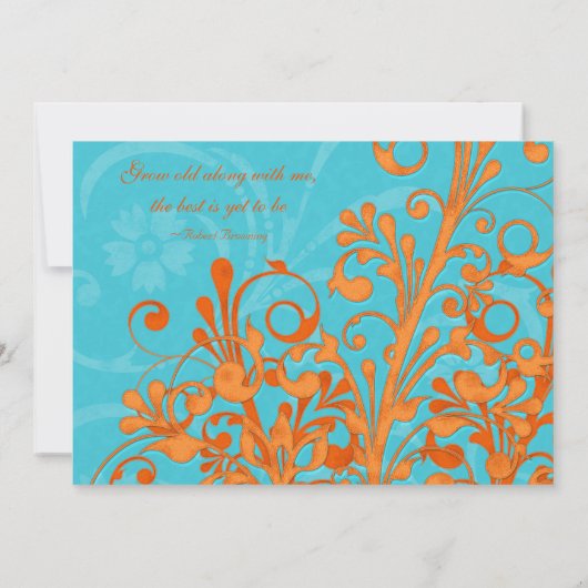Vibrant Aqua en Oranje Floral Wedding Invitation Kaart (Achterkant)