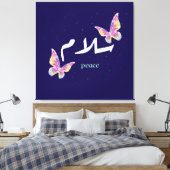 Vibrant Arabic "Salaam" Art with Colorful Butterfl Canvas Afdruk (Insitu (Slaapkamer))