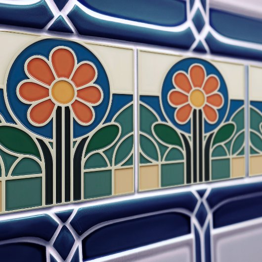 Vibrant Art Nouveau Daisy Floral Tile Tegeltje