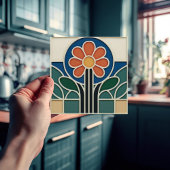 Vibrant Art Nouveau Daisy Floral Tile Tegeltje