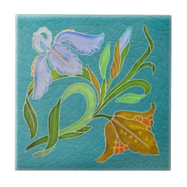 Vibrant Art Nouveau Iris Floral Antiek Repro Tegeltje
