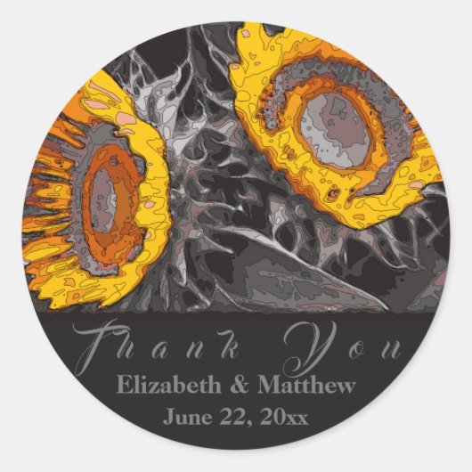 Vibrant Artsy Yellow Sunflower Charsteenkolen Abst Ronde Sticker (Voorkant)