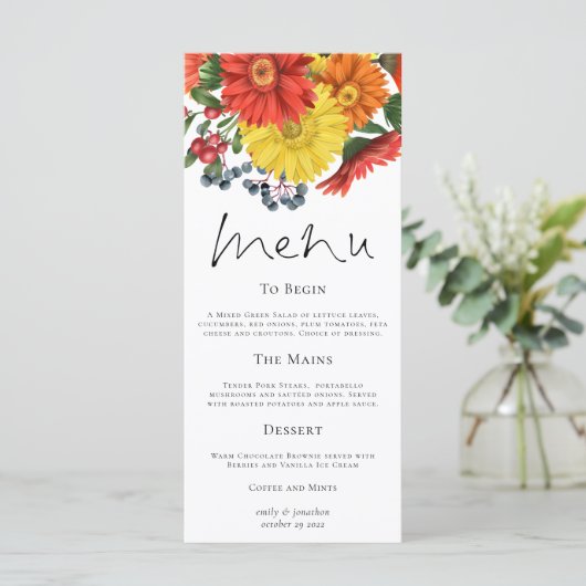 Vibrant Autumn Florals Wedding Menu (Staand voorkant)