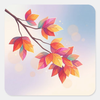 Vibrant Autumn Leaves Branch Vierkante Sticker