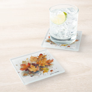 Vibrant Autumn Maple Waterverf, op maat Glazen Onderzetter