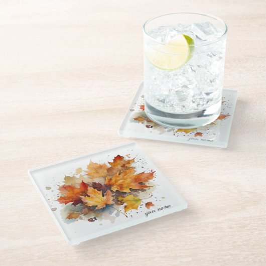 Vibrant Autumn Maple Waterverf, op maat Glazen Onderzetter (Schuin)