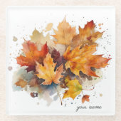 Vibrant Autumn Maple Waterverf, op maat Glazen Onderzetter (Voorkant)
