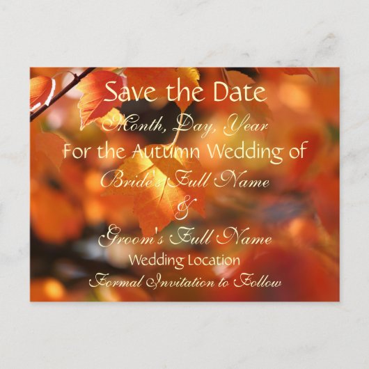 Vibrant Autumn Save the Date Wedding Briefkaart (Voorkant)