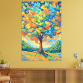 Vibrant Autumn Tree in Swirling Colors Canvas Afdruk (Insitu (Woonkamer))