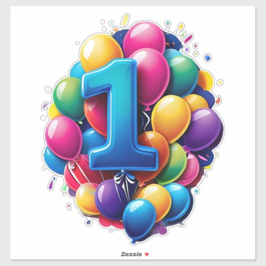 Vibrant Balloon Cluster With Large Number One Sticker (Vel)