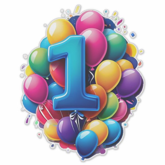 Vibrant Balloon Cluster With Large Number One Sticker (Voorkant)