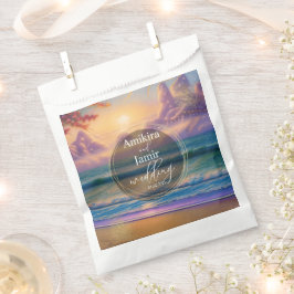 Vibrant Beach Background Faux Glitter Weddenschap Bedankzakje