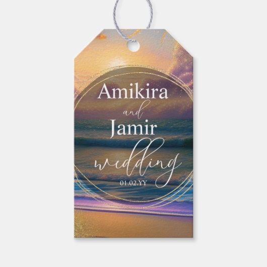 Vibrant Beach Background Faux Glitter Weddenschap Cadeaulabel (Voorkant)
