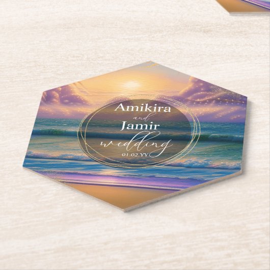 Vibrant Beach Background Faux Glitter Weddenschap Kartonnen Onderzetters (Schuin)