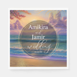 Vibrant Beach Background Faux Glitter Weddenschap Servet