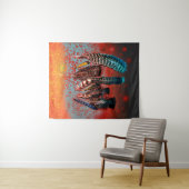 Vibrant Bird Feathers Oranje Turquoise Southwest Wandkleed (In Situ (horizontaal))