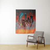 Vibrant Bird Feathers Oranje Turquoise Southwest Wandkleed (In situ)