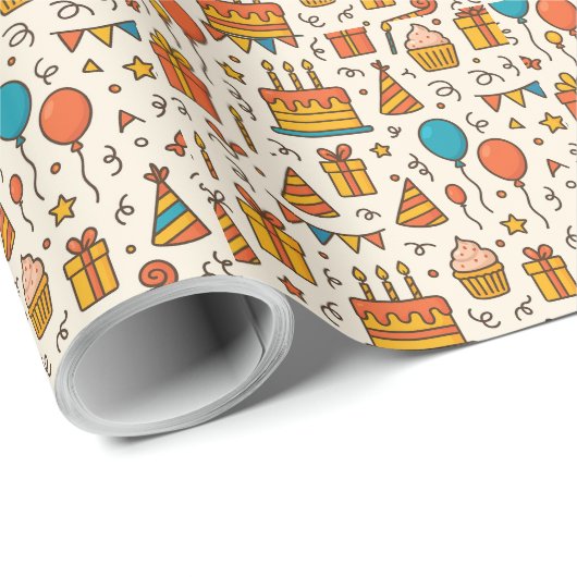 Vibrant Birthday Party Seamless Pattern Cadeaupapier (Rol Hoek)