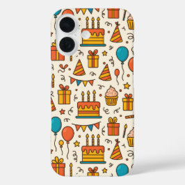Vibrant Birthday Party Seamless Pattern iPhone 16 Hoesje