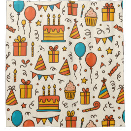 Vibrant Birthday Party Seamless Pattern Douchegordijn
