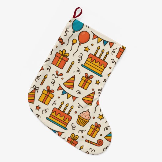 Vibrant Birthday Party Seamless Pattern Grote Kerstsok (Voorkant (Hangend))