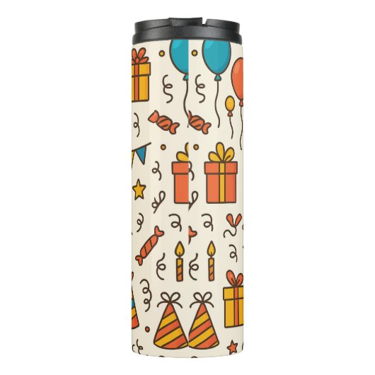 Vibrant Birthday Party Seamless Pattern Thermosbeker (Achterkant)