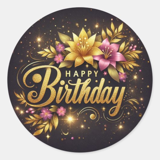 Vibrant black floral birthday sticker  (Voorkant)