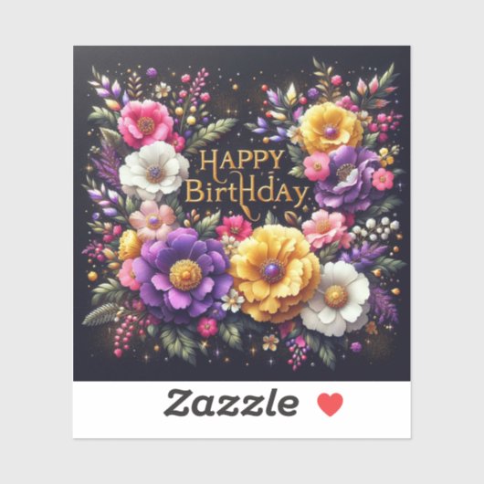 Vibrant Black Floral Verjaardag Sticker (Vel)