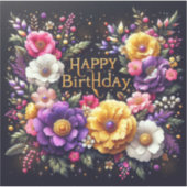 Vibrant Black Floral Verjaardag Sticker (Voorkant)