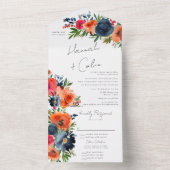 Vibrant Blauw Oranje Rood Botanisch All In One Uitnodiging (Binnen)