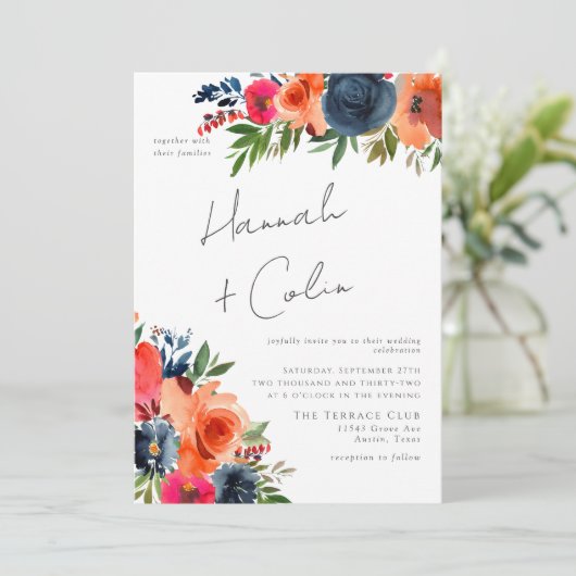 Vibrant Blauw Oranje Rood Botanisch Kaart (Staand voorkant)