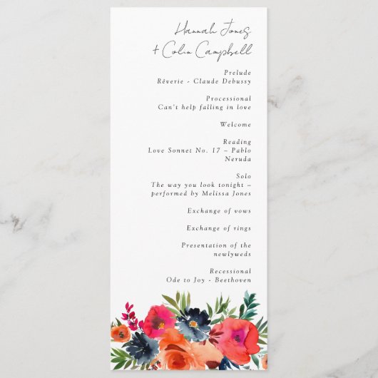 Vibrant Blauw Oranje Rood Botanisch Programmakaart (Voorkant)