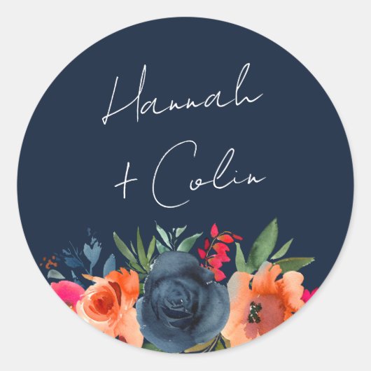 Vibrant Blauw Oranje Rood Botanisch Ronde Sticker (Voorkant)