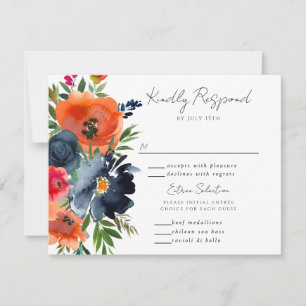 Vibrant Blauw Oranje Rood Botanisch RSVP Kaartje