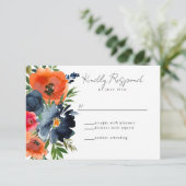 Vibrant Blauw Oranje Rood Botanisch RSVP Kaartje (Staand voorkant)