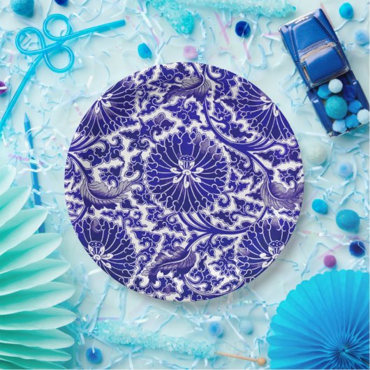 Vibrant blauw sierdesign papieren bordje (Feest)