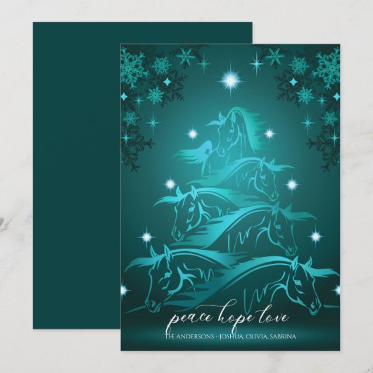 Vibrant Blauwgroen blauw Abstract kerstpaard Feestdagenkaart (Voorkant / Achterkant)